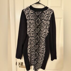 Say What? Monochrome Patterned Long Sleeve Dress
